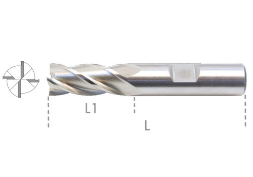 13 021 -Four flutes end mills, HSS-Co 8%.