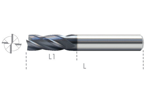 13 220 -Four flutes end mills, Carbide.