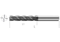 13 225 -Four flutes end mills, long series, carbide.